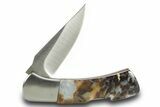 Pocket Knife with Petrified Wood Inlays #370828-3